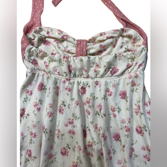 Wendy Glez Yellow and Pink Floral Babydoll Nightgown Halter Open Back Small - Picture 5 of 7